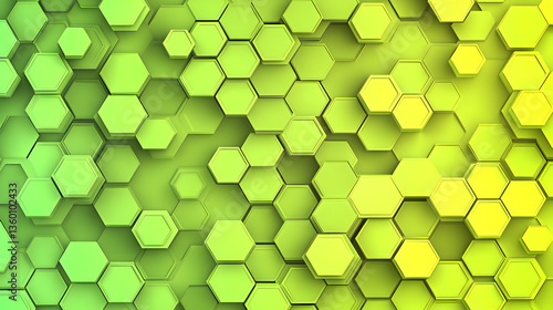 
Seamless abstract pattern of hexagons with a gradient overlay in shades of neon green and yellow, green abstract background