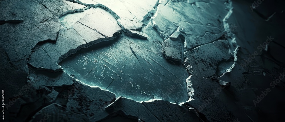 Naklejka premium A cracked and broken surface with water in the middle