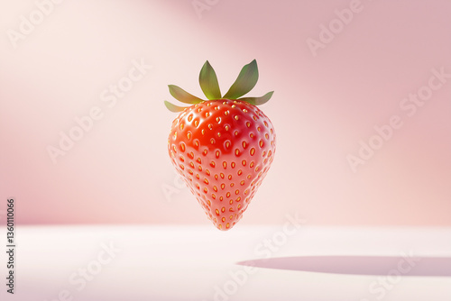 Vibrant Floating Strawberry on Soft Pink Background