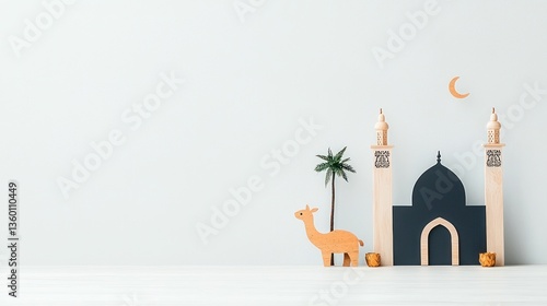 Islamic themed scene, wooden mosque