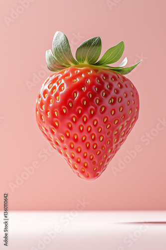 Vibrant Floating Strawberry on Soft Pink Background