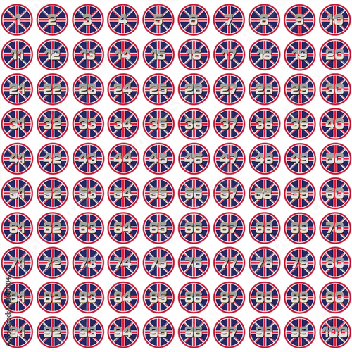 British Union Jack Flag Collection with Numbers 1 to 100