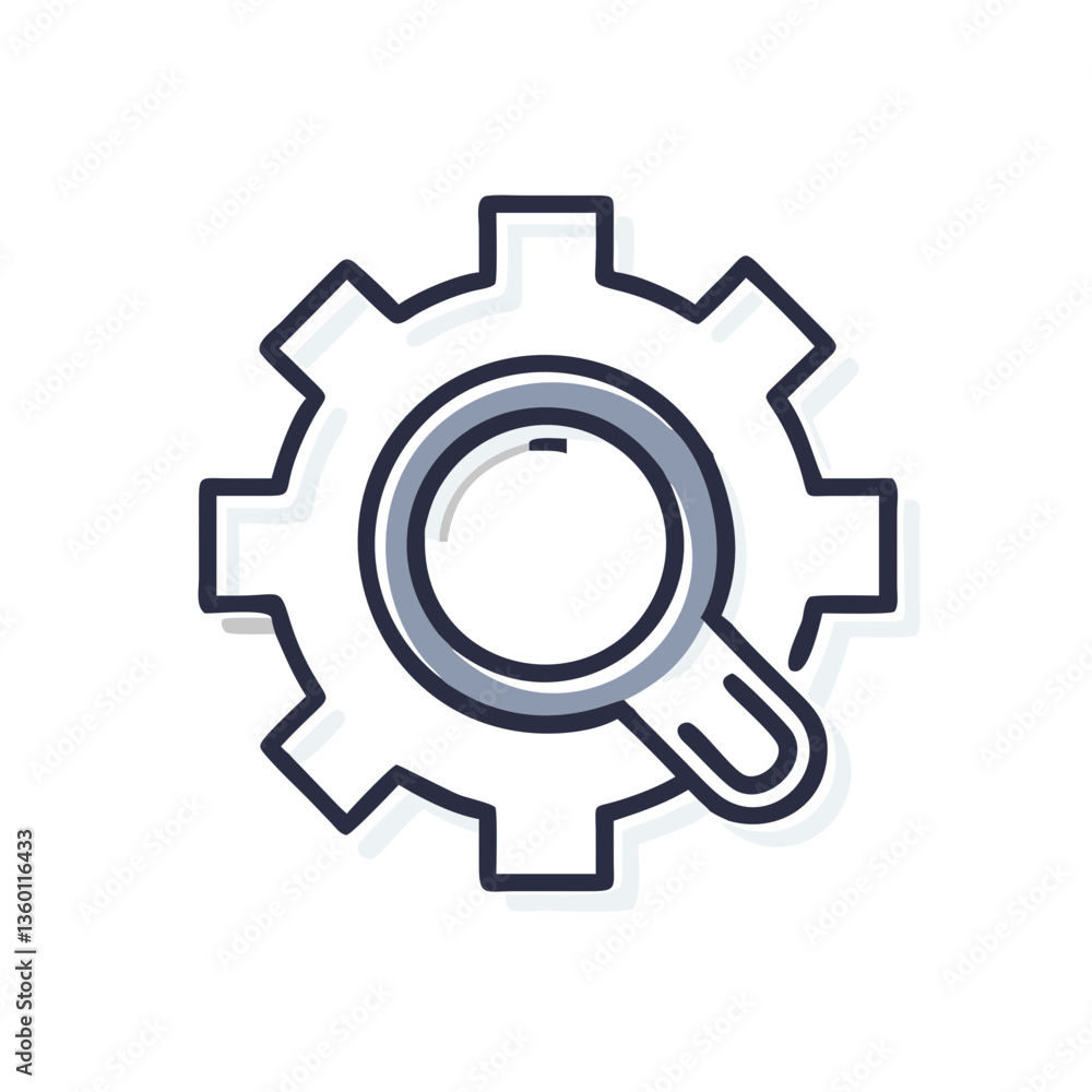 Gear magnifier vector icon in flat style with muted colors Gear magnifier vector icon in flat style with muted colors