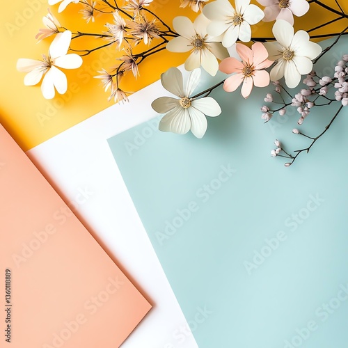 Colorful florals on textured papers arrangement.