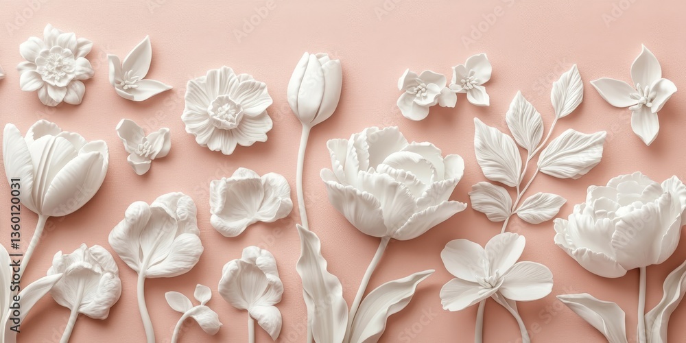 Elegant white and dusty rose tulip arrangement with peonies on a soft blush pink background for romantic themes Elegant white and dusty rose tulip arrangement with peonies on a soft blush pink background for romantic themes