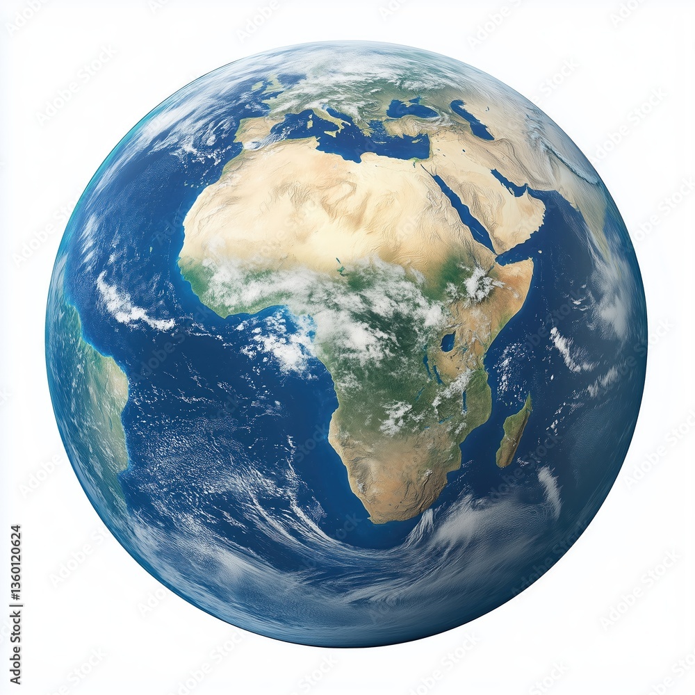 Fototapeta premium Earth Globe Showing Africa and Europe with Clouds in Realistic Detail