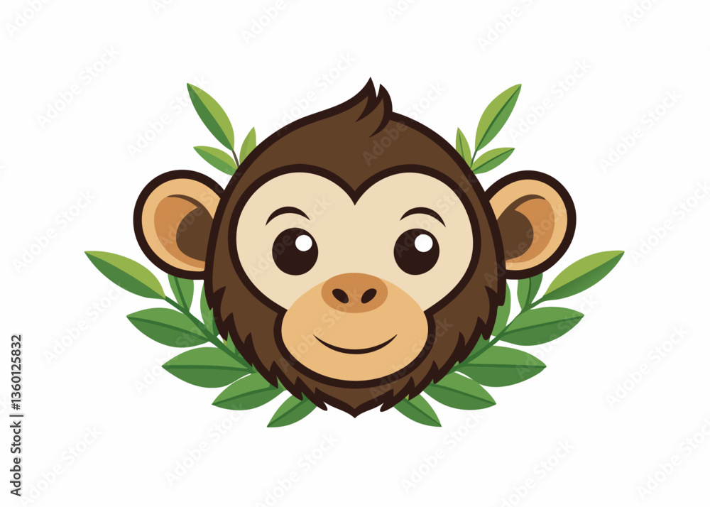 Obraz premium a cute monkey face with natural elements like leaves or flowers vector illustration