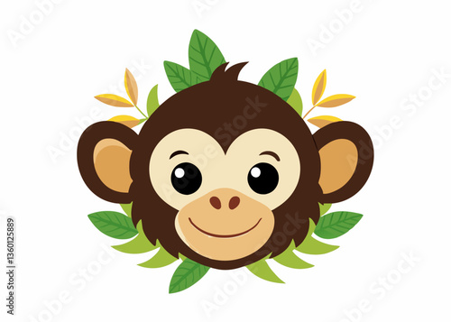  a cute monkey face with natural elements like leaves or flowers vector illustration