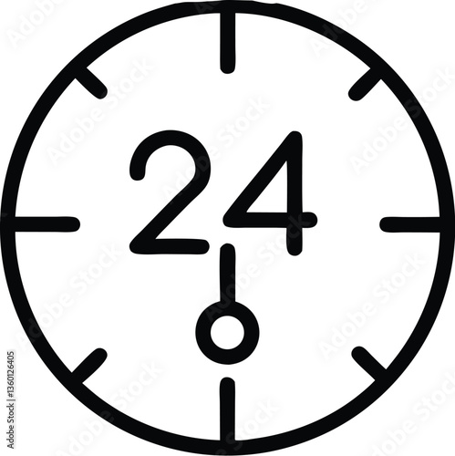  24-Hour Clock Service Icon – Time Management Line Art