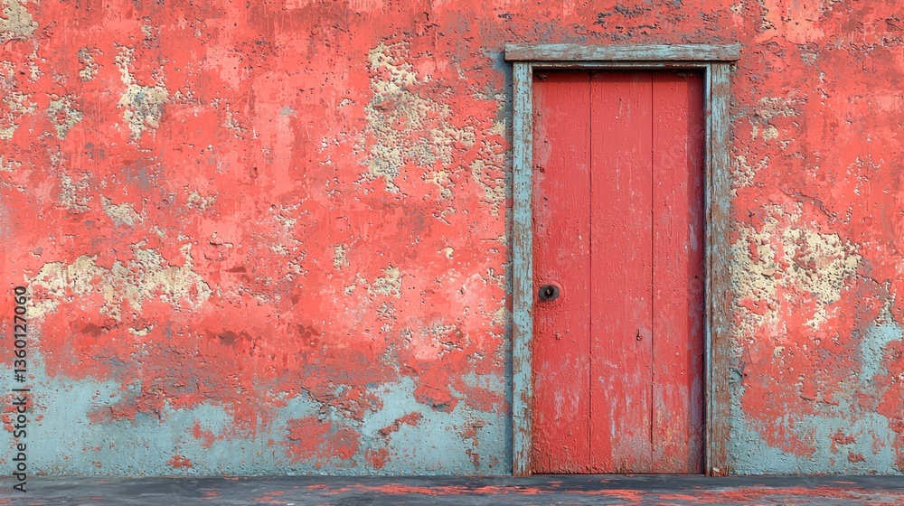 Naklejka premium Red wall with a wooden door
