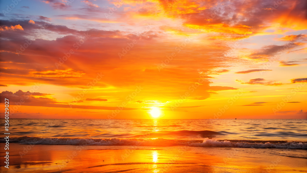 Obraz premium Watercolor sunset background, vibrant oranges and pinks melting into soft yellows, evoking the warmth and joy of the Summer Solstice with copy space 
