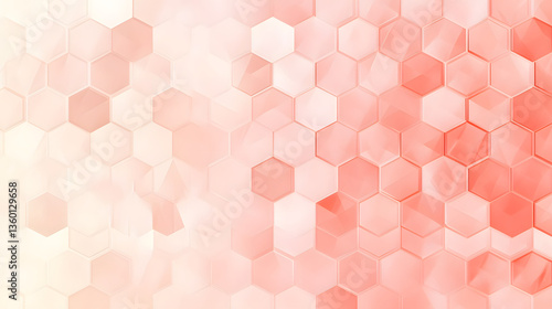 Seamless abstract pattern of hexagons with a gradient overlay in shades of soft coral and blush, pink abstract background