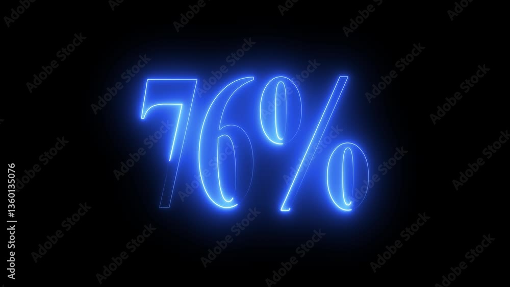 76% number text animation by cyan color neon on black background. 76% number text animation by cyan color neon on black background.