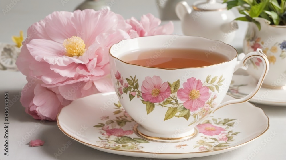porcelain mug with beautiful flowers with saucer tea porcelain mug with beautiful flowers with saucer tea