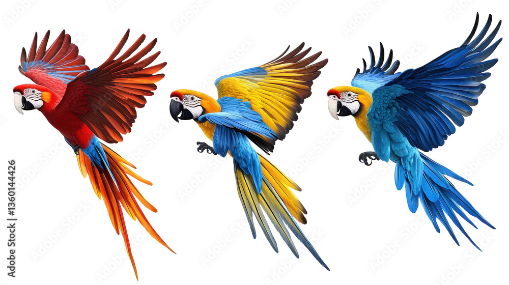 Obraz premium Colorful Macaw Parrots in Flight