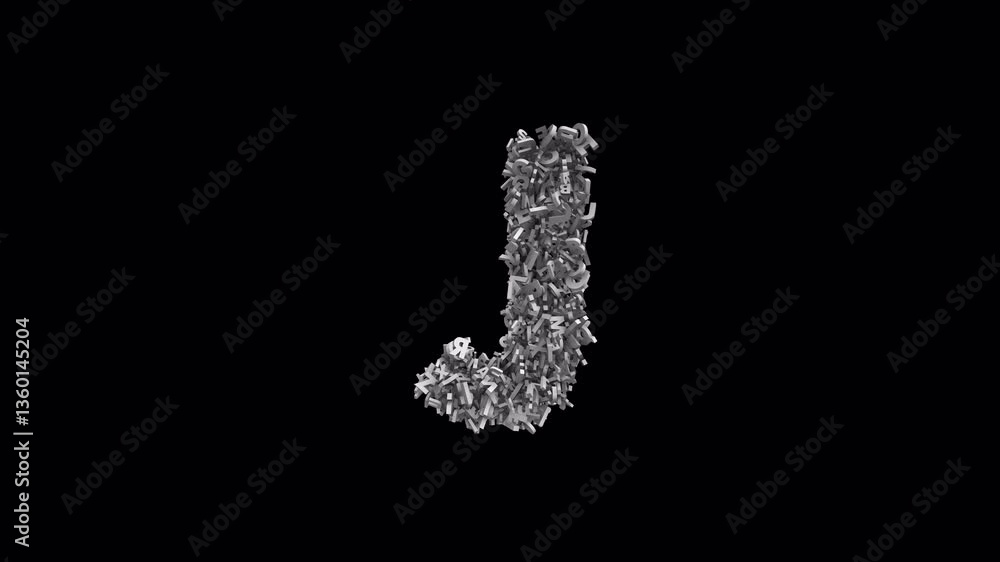 Letter J Made of Letters with Alpha Channel. 3D Font. Alphabet Letter Animation. Transparent Background Letter J Made of Letters with Alpha Channel. 3D Font. Alphabet Letter Animation. Transparent Background