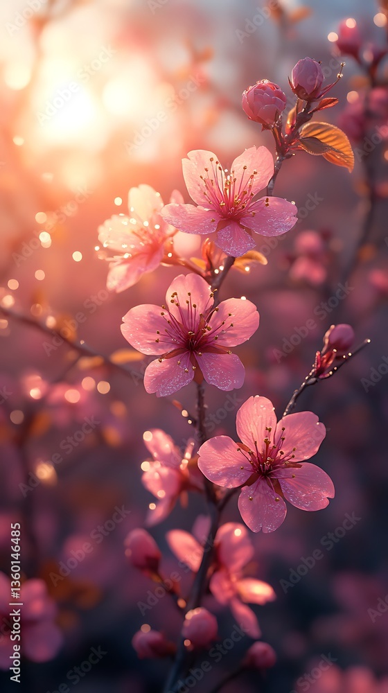 Pink cherry blossoms with golden sunlight high resolution picture Pink cherry blossoms with golden sunlight high resolution picture