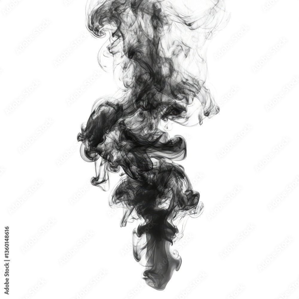 Fototapeta premium Abstract Black Smoke Plume On Black Background. Ethereal Swirls and Delicate Veils