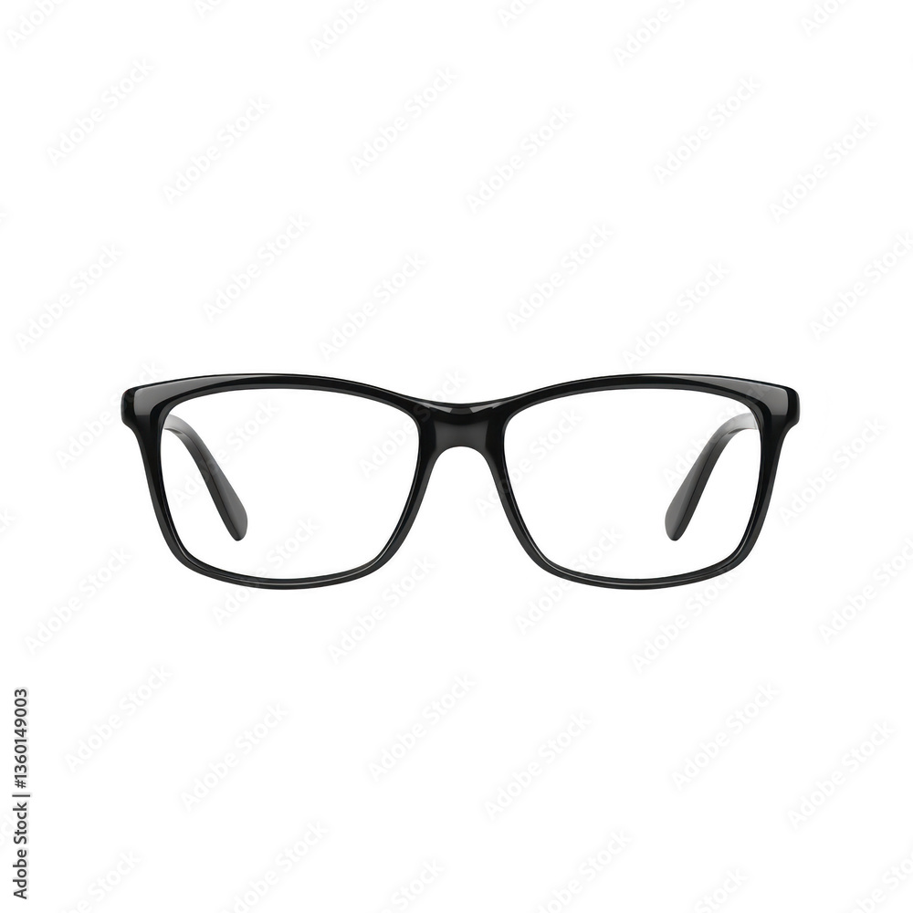 A pair of sleek black eyeglasses with modern design, featuring rectangular frames and clear lenses, isolated on transparency background A pair of sleek black eyeglasses with modern design, featuring rectangular frames and clear lenses, isolated on transparency background