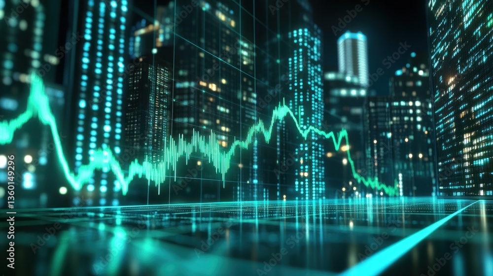 A financial stock market chart with a green upward trend line over a blue grid background A financial stock market chart with a green upward trend line over a blue grid background
