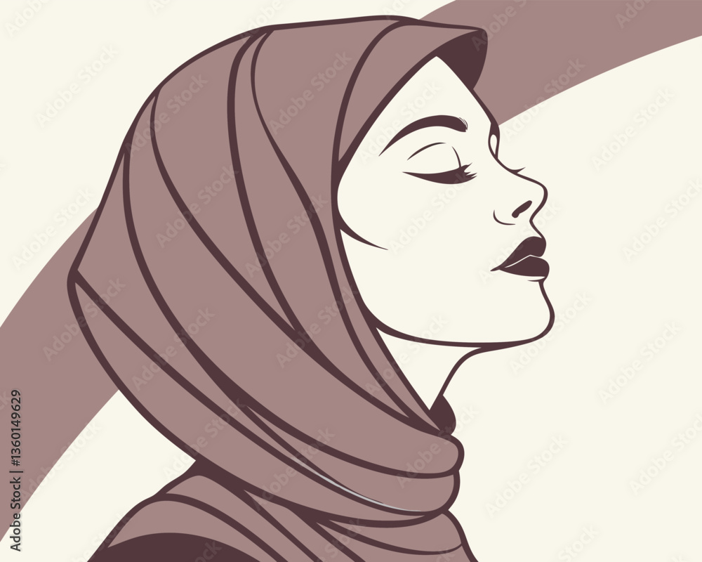 Vector illustration of a Muslim woman in a hijab with closed eyes.
