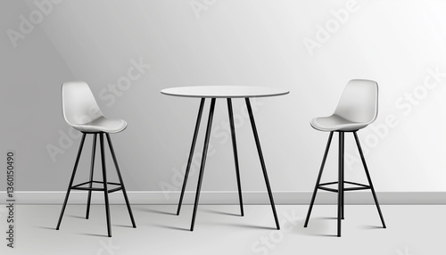 Modern Minimalist White Table and Two Chairs Interior Design