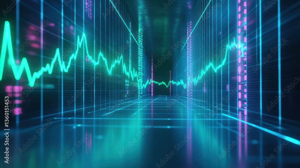 A financial stock market chart with a green upward trend line over a blue grid background A financial stock market chart with a green upward trend line over a blue grid background