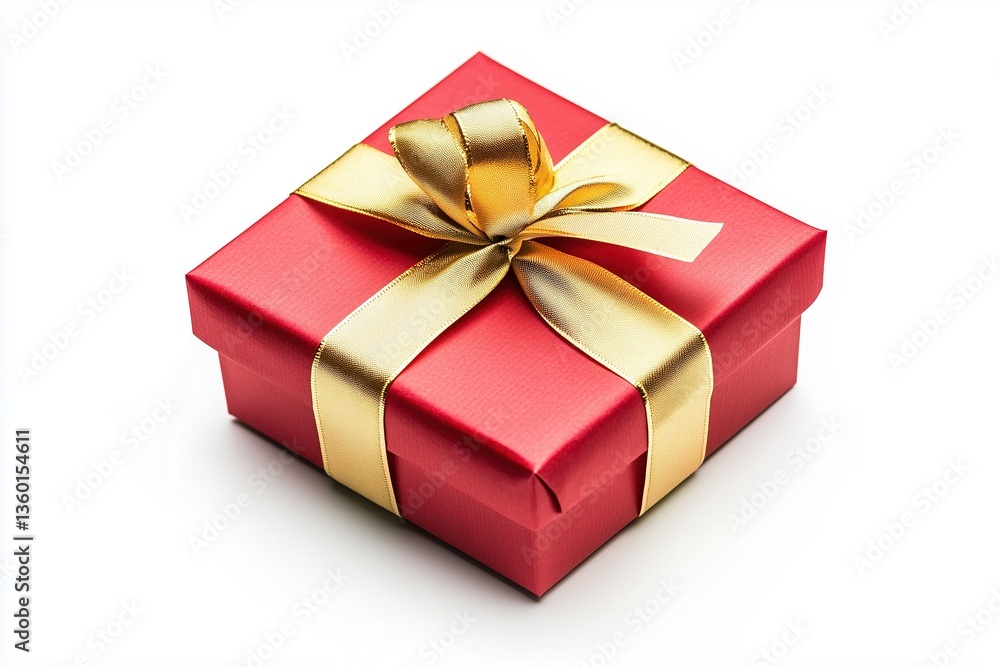 Obraz premium Red gift box with a golden ribbon on a white background for celebration