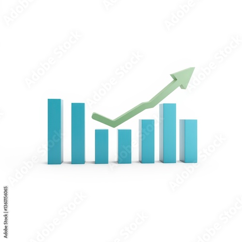 Upward Trend  3D Render of a Rising Bar Graph Illustrating Growth and Success in Business