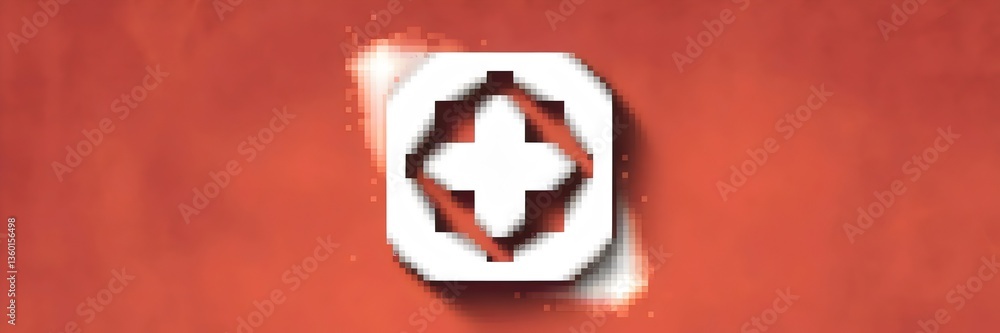 Obraz premium Pixelated icon with fading effect on red background – Ideal for UI design, branding, or digital aesthetics.