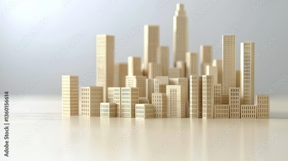 Obraz premium Wooden city model, urban planning, desk, light background, architecture design