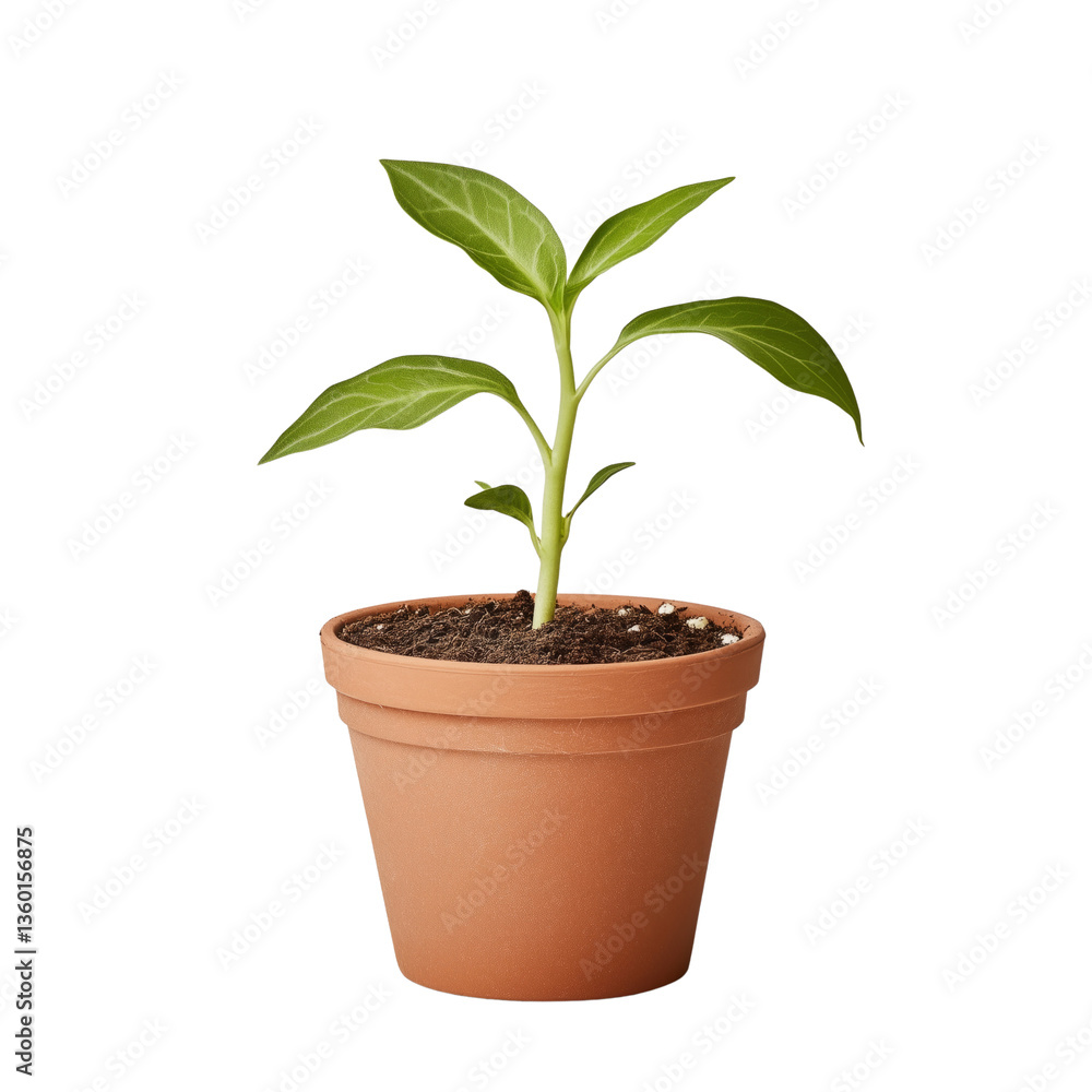 Growing potted plant on a transparent background in nature environment Growing potted plant on a transparent background in nature environment