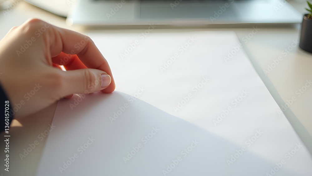Minimalist Female Hand Gripping Blank Sheet for Custom Branding Minimalist Female Hand Gripping Blank Sheet for Custom Branding