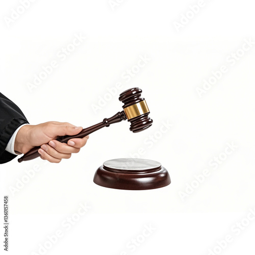 Judge's Gavel: Hand Holding Wooden Gavel, Isolated on White