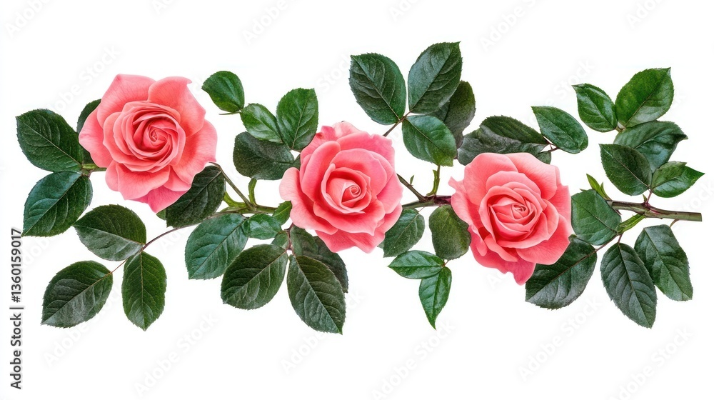 Naklejka premium Pink Rose Branch Isolated on White Background