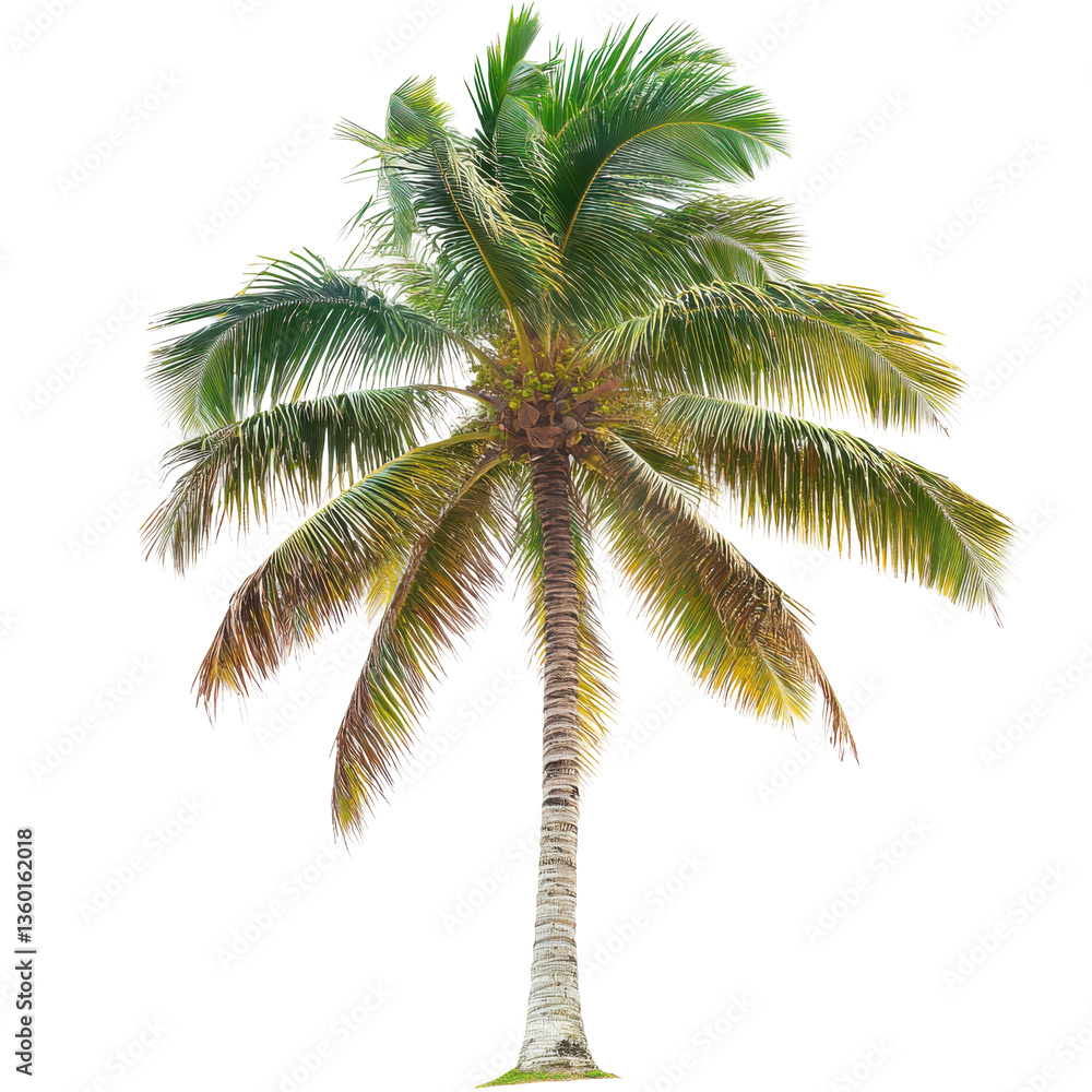 Lush tropical palm tree swaying gently in the warm breeze against a clear sky Lush tropical palm tree swaying gently in the warm breeze against a clear sky
