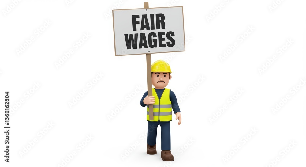 Obraz premium Worker Protesting for Fair Wages with Sign - Labor and Employment Theme