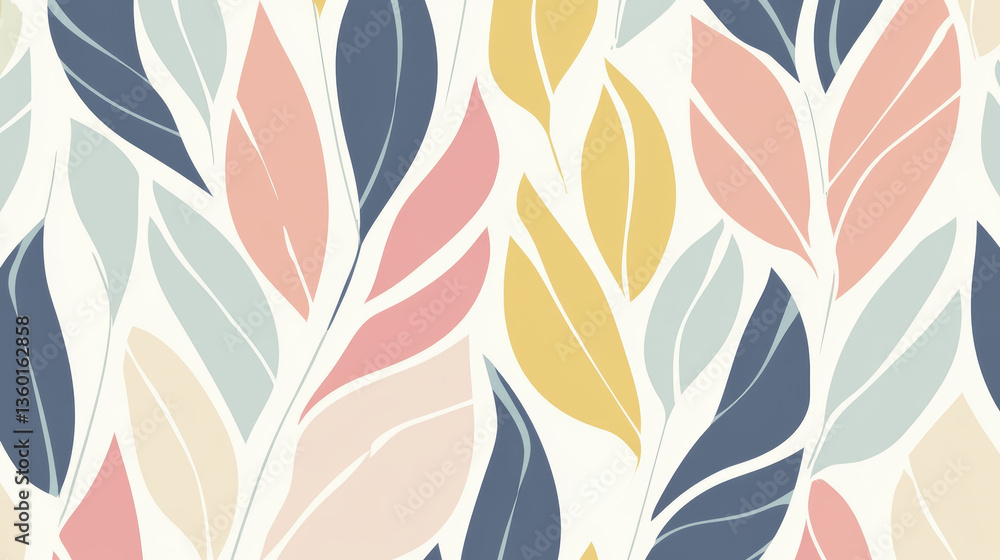 seamless pattern featuring abstract leaf designs in soft pastel colors, including pink, blue, yellow, and cream, creating modern and elegant aesthetic seamless pattern featuring abstract leaf designs in soft pastel colors, including pink, blue, yellow, and cream, creating modern and elegant aesthetic