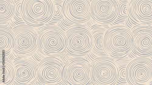 Abstract seamless pattern with concentric circles in soft beige and gray tones, creating sophisticated and clean geometric design perfect for backgrounds or textiles