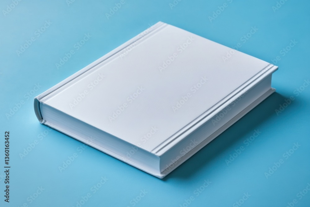 A white book mockup that is blank and has a light blue backdrop. Minimalist branding marketing design for stationery Fantastic for book design products. Generative Ai A white book mockup that is blank and has a light blue backdrop. Minimalist branding marketing design for stationery Fantastic for book design products. Generative Ai