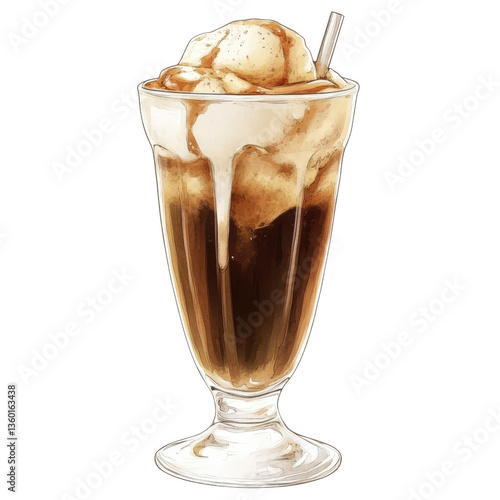 A Refreshing Root Beer Float: An appetizing root beer float served in a classic glass with a straw, creating a delightful treat, perfect for quenching thirst and a moment of joy.