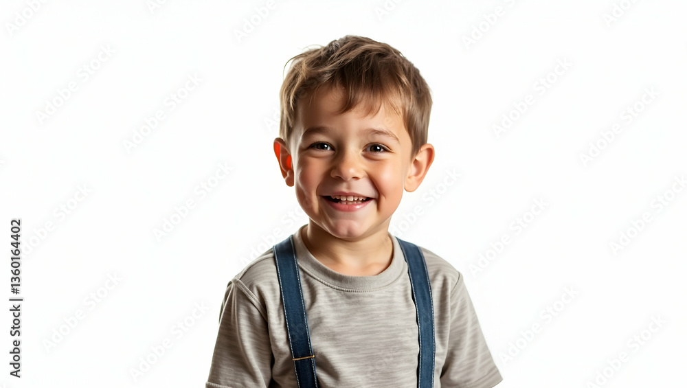 Happy Boy Laughing at Camera: A Portrait Capturing Innocence, Joy, and Youthfulness Against a White Background with Space for Text Happy Boy Laughing at Camera: A Portrait Capturing Innocence, Joy, and Youthfulness Against a White Background with Space for Text