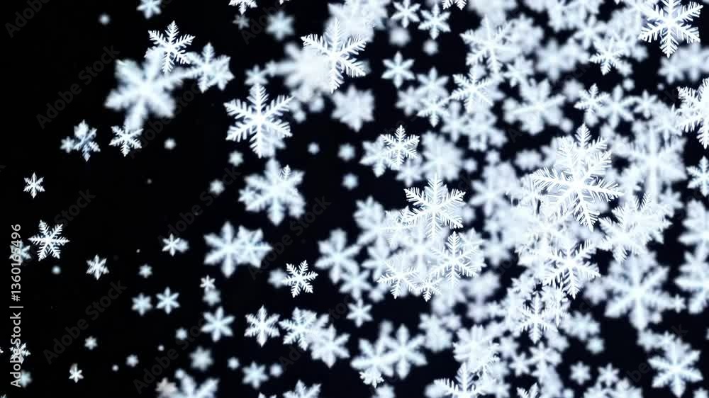 Whirling snowflakes dance against black sky in mesmerizing winter scene Whirling snowflakes dance against black sky in mesmerizing winter scene