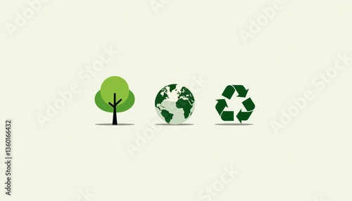 Tree, globe, and recycling symbol in minimalistic style  