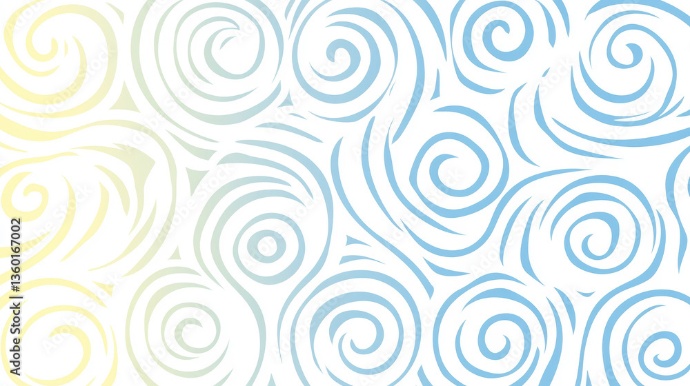 Abstract pattern of blue and yellow spirals on white background, creating clean and precise circular design with gradient effect. design evokes sense of calm and fluidity Abstract pattern of blue and yellow spirals on white background, creating clean and precise circular design with gradient effect. design evokes sense of calm and fluidity