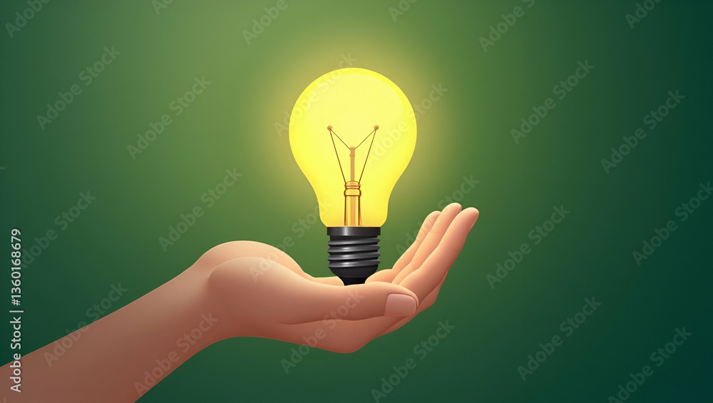 Flat Hand Holding Light Bulb: ESG Icon for Sustainable Ethical Business & Green Governance Flat Hand Holding Light Bulb: ESG Icon for Sustainable Ethical Business & Green Governance