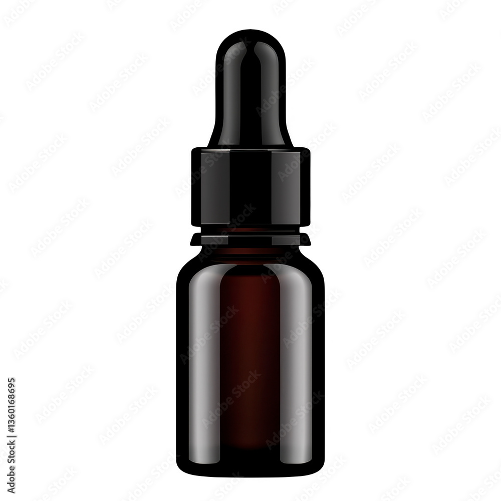A sleek black dropper bottle with glossy finish, ideal for cosmetics or essential oils, isolated on transparency background A sleek black dropper bottle with glossy finish, ideal for cosmetics or essential oils, isolated on transparency background