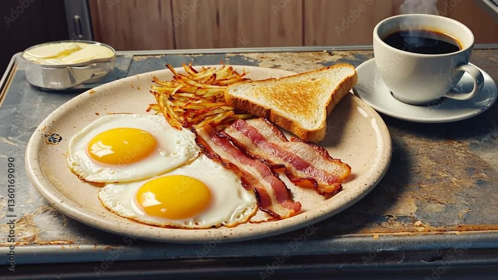 Typical American breakfast or an American diner. Typical American breakfast or an American diner.