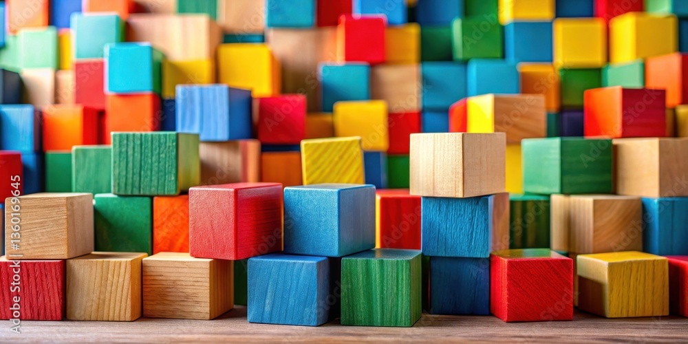 Colorful Wooden Blocks Stacked in a Playful Arrangement Colorful Wooden Blocks Stacked in a Playful Arrangement