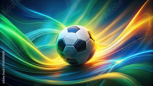 Abstract Soccer Ball on Vibrant, Flowing Energy Waves